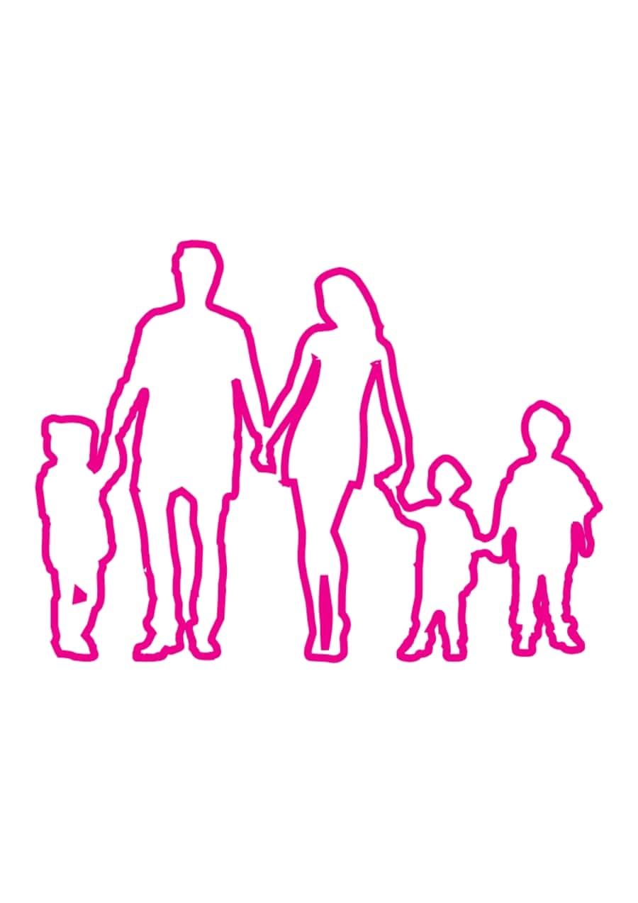 Complete Family Silhouette Kids Coloring Sketch Free Vectors
